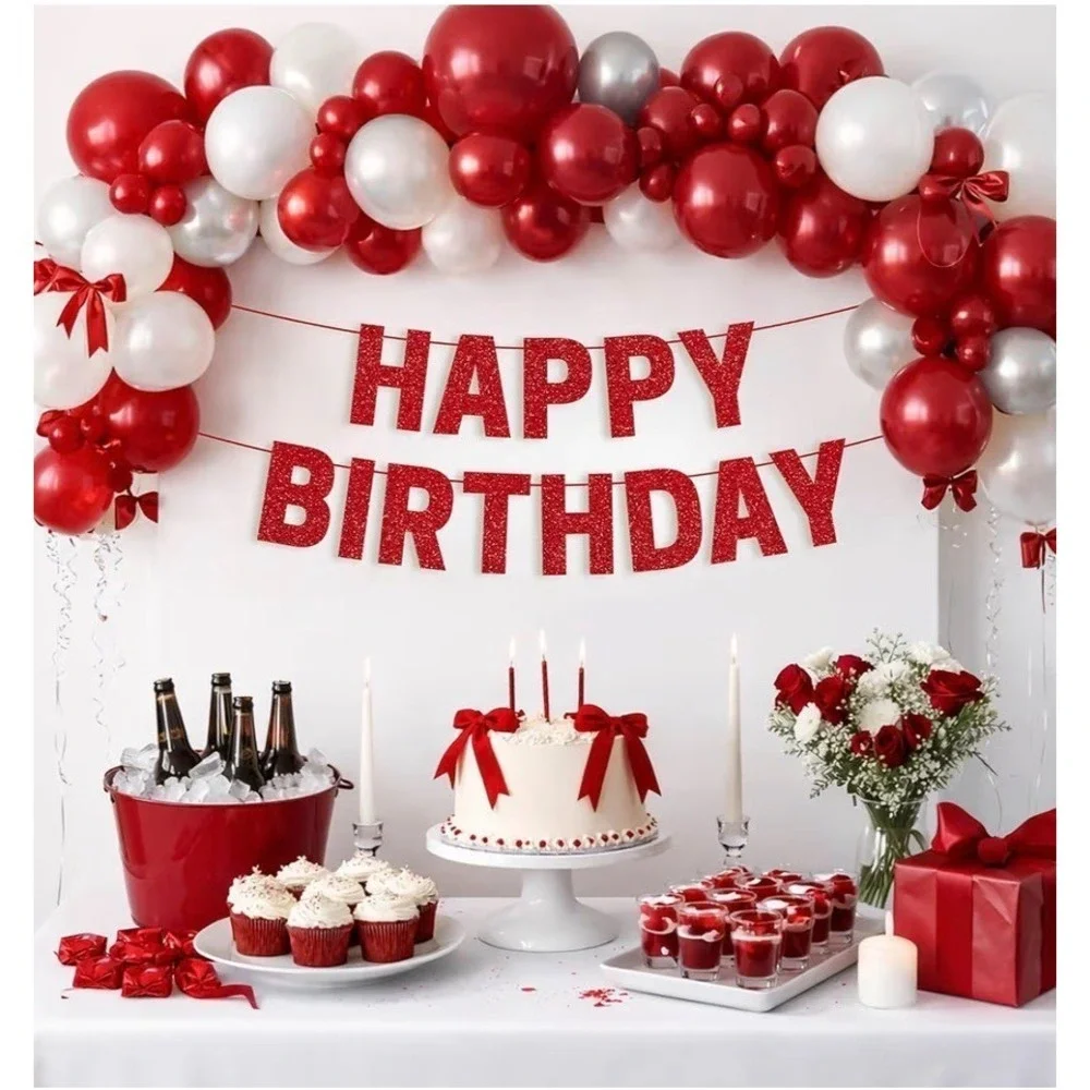 Red Glitter HAPPY BIRTHDAY Banner Sign -  8